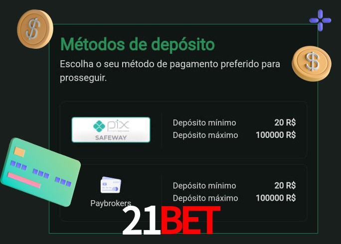 O cassino 21Bet oferece uma grande variedade de métodos de pagamento